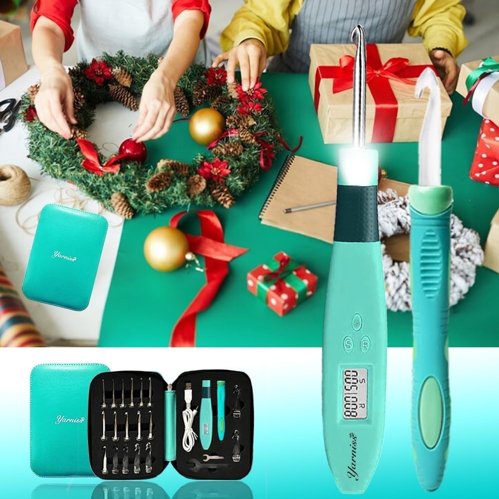 Complete 18-Piece Digital Counter Crochet Hook Set - Lighted & Interchangeable