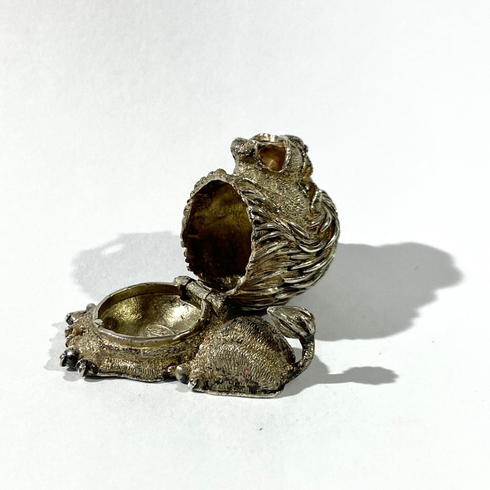 Vintage Solid Silver Pill Box Leon shape , trinket Box