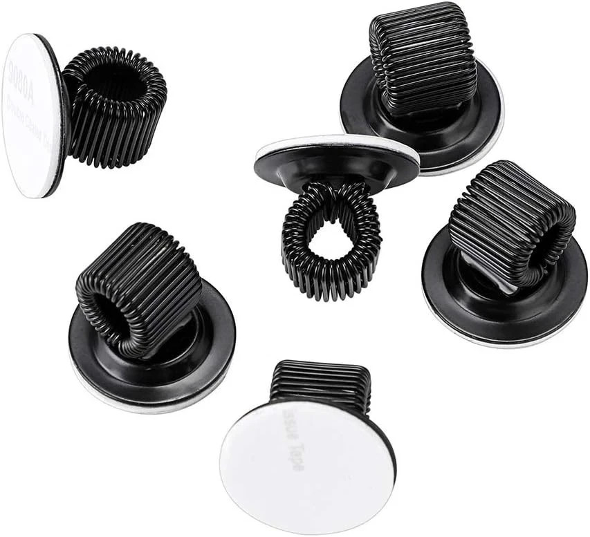 6 Pack Adjustable Black Plating Pen Holder Clips - Self Adhesive & Versatile