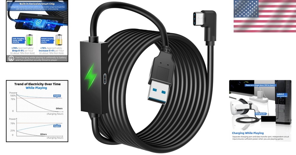 16FT VR Link Cable for Quest 3S/3, 2 & Pro - Enhanced Game Play