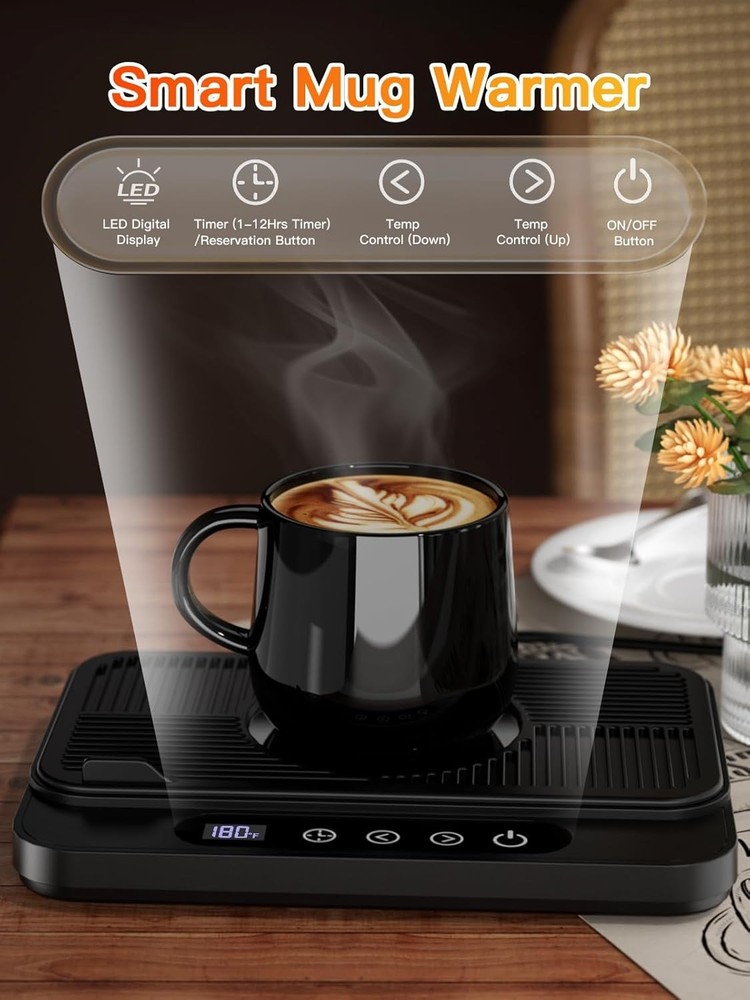 Coffee Mug Warmer 50W Large Heating Panel 6 Temp Settings Auto Shut-Off