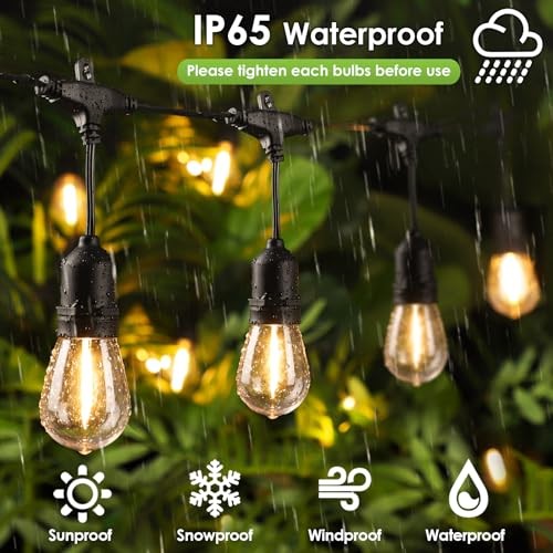 96FT(* 48FT) Outdoor String Lights with Remote, Dimmable Patio Lights 2 Black