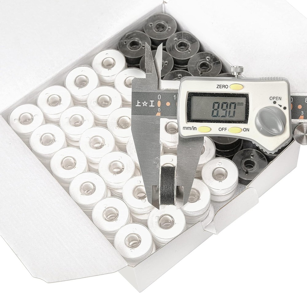 144-Pcs Prewound Type L Bobbin Threads - 96 White + 48 Black - Soft Polyester