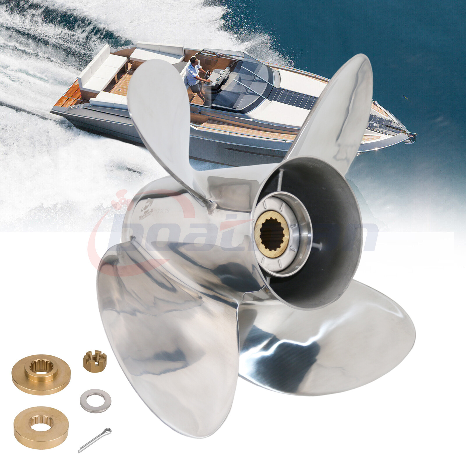 4 Blades Propeller 13x19 For Yamaha Outboard 75-130HP + Hardware kits Stainless