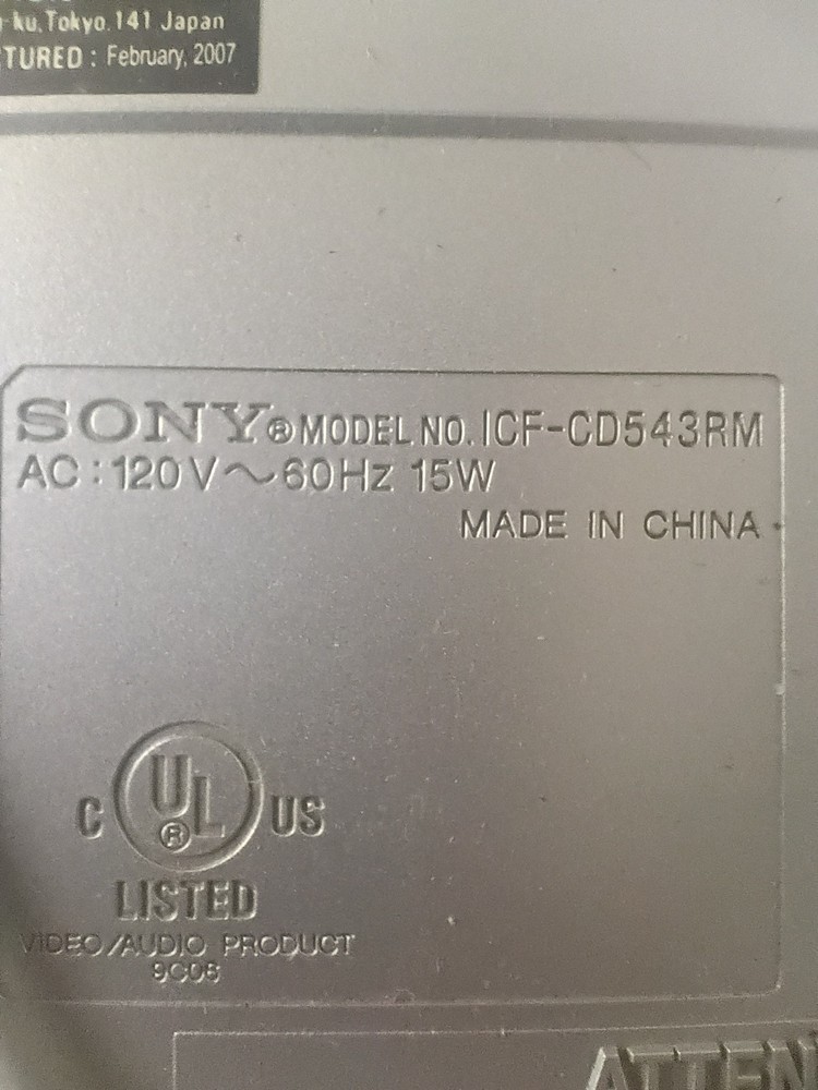 Sony Under Counter AM/FM/CD Player Mod # ICF-CD543RM