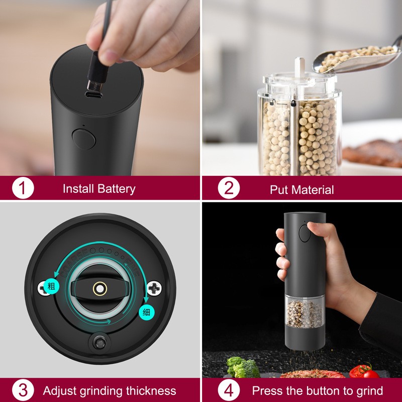 2 Pack Rechargeable Electric Salt Pepper Grinder Set with Storage Base