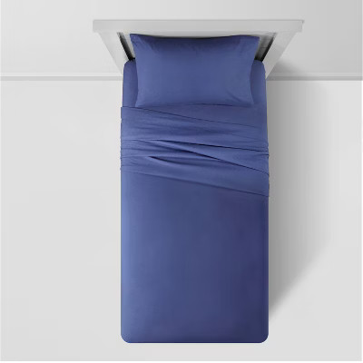 Full Solid Cotton Kids' Sheet Set Navy - Pillowfort