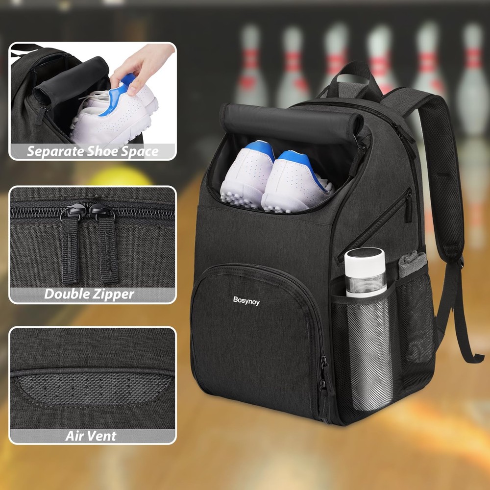 Bowling Bag Backpack, Bowling Ball Backpack for Single Ball with Shoe Compart...