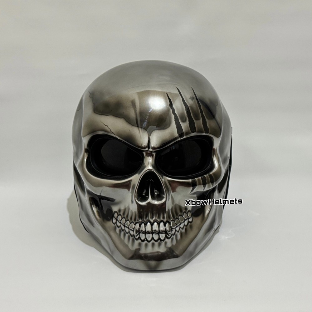 GREAT CUSTOM SKULL MOTORCYCLE HELMET CHROME CRACK (DOT & ECE CERTIFIED)