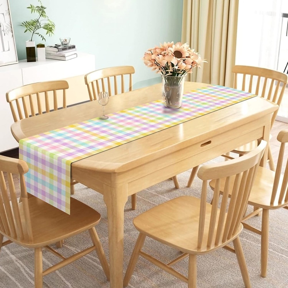 Nepnuser Linen Spring Easter Buffalo Check Plaid Table Runner Rustic Farmhouse H
