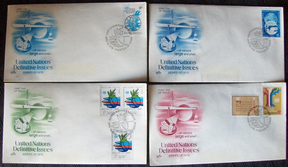 United Nations 4 different FDC DEFINITIVE ISSUES, New York 1/1979.
