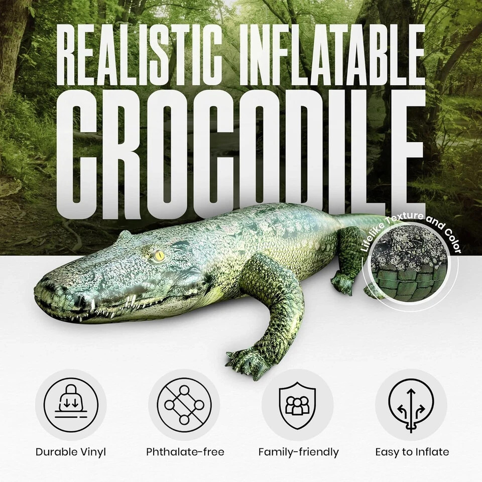 Inflatable Alligator 49 Realistic Alligator Float for Pool Vinyl Inflatabl...