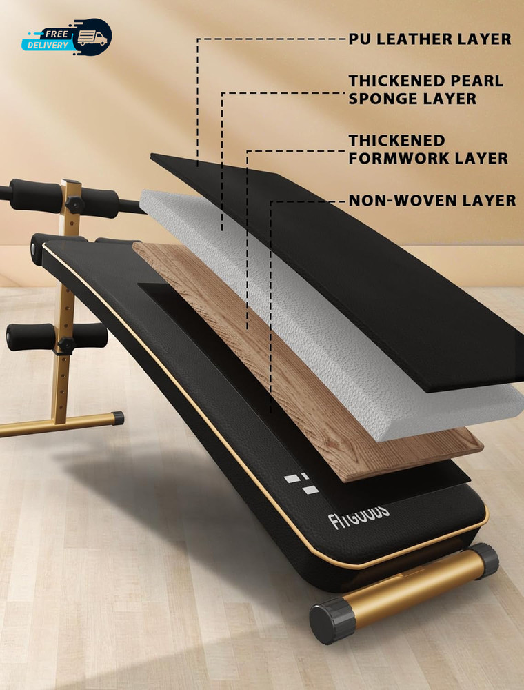 Sit up Bench, Adjustable Workout Bench for Ab Exercise, Curved Incline/Decline