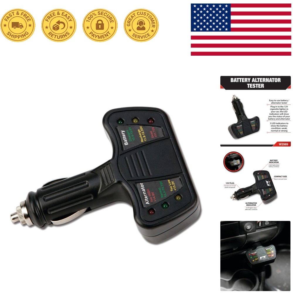 12V Compact Battery & Alternator Tester with LED Indicators for Quick Diagnostic