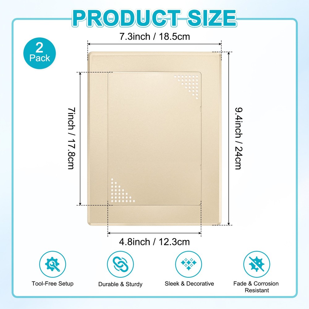 2-Pack Access Panel for Drywall, 7x5" Plastic [Gold Tone, Vented Rectangle]