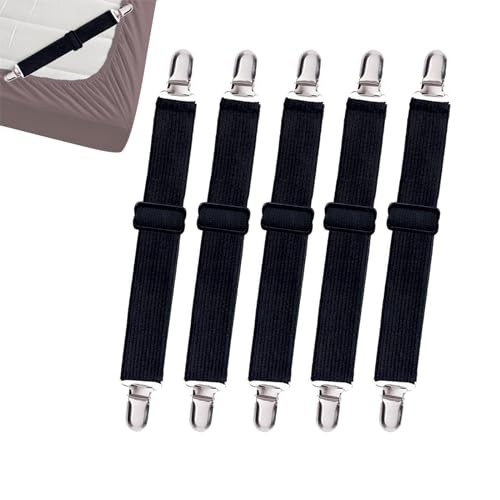 10 pcs Adjustable Bed Sheet Straps,Bed Sheet Clips, Elastic Bed 10pcs Black