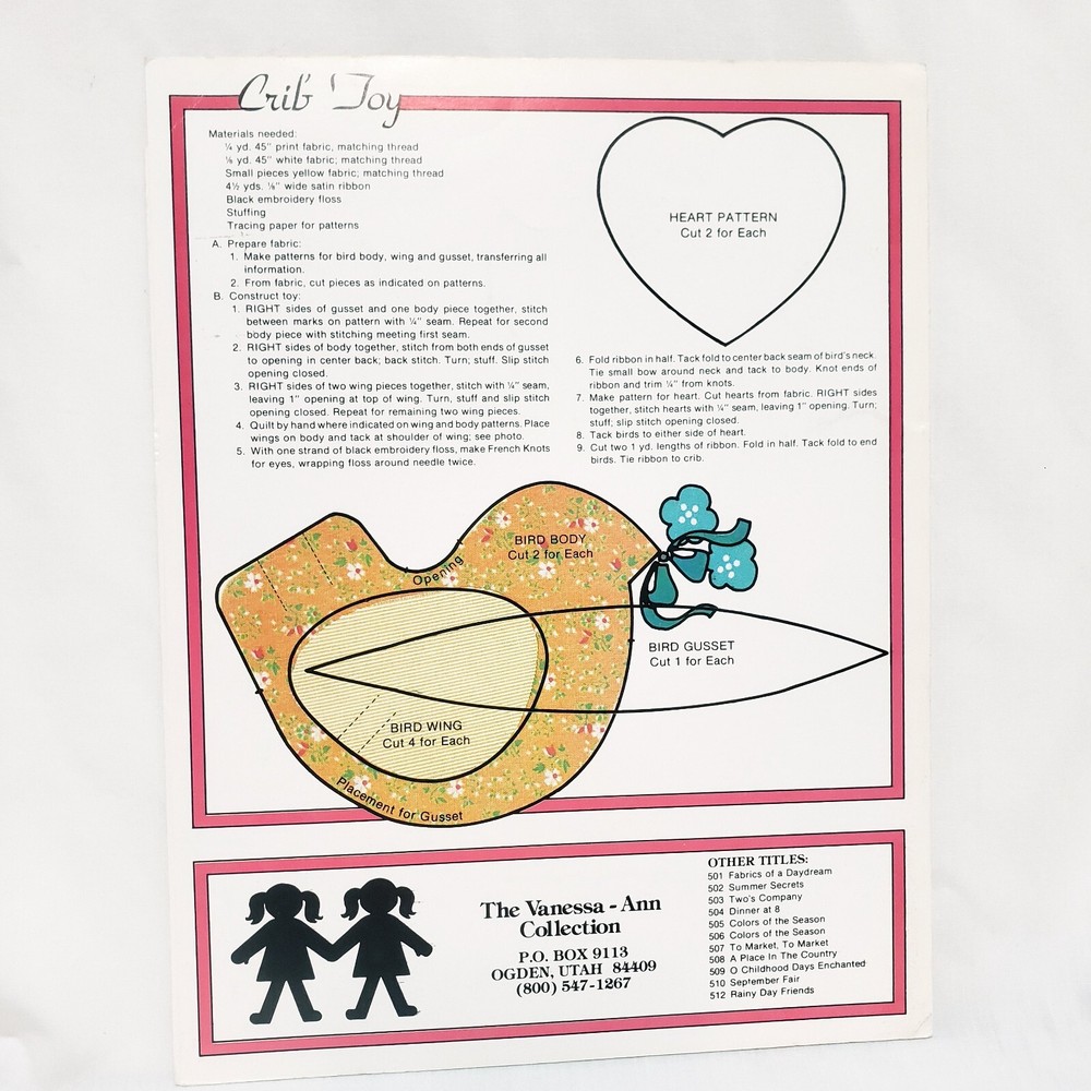 Crib Joy Pillow Patterns Vanessa-Ann Collection Material Possessions 1980s