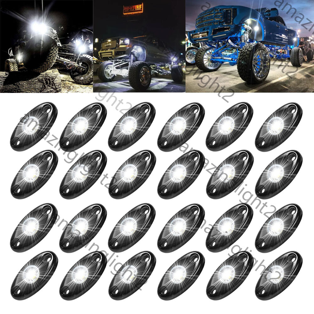24Pods White LED Rock Lights Underbody Fit Chevy Silverado 1500 2500 1999-2022