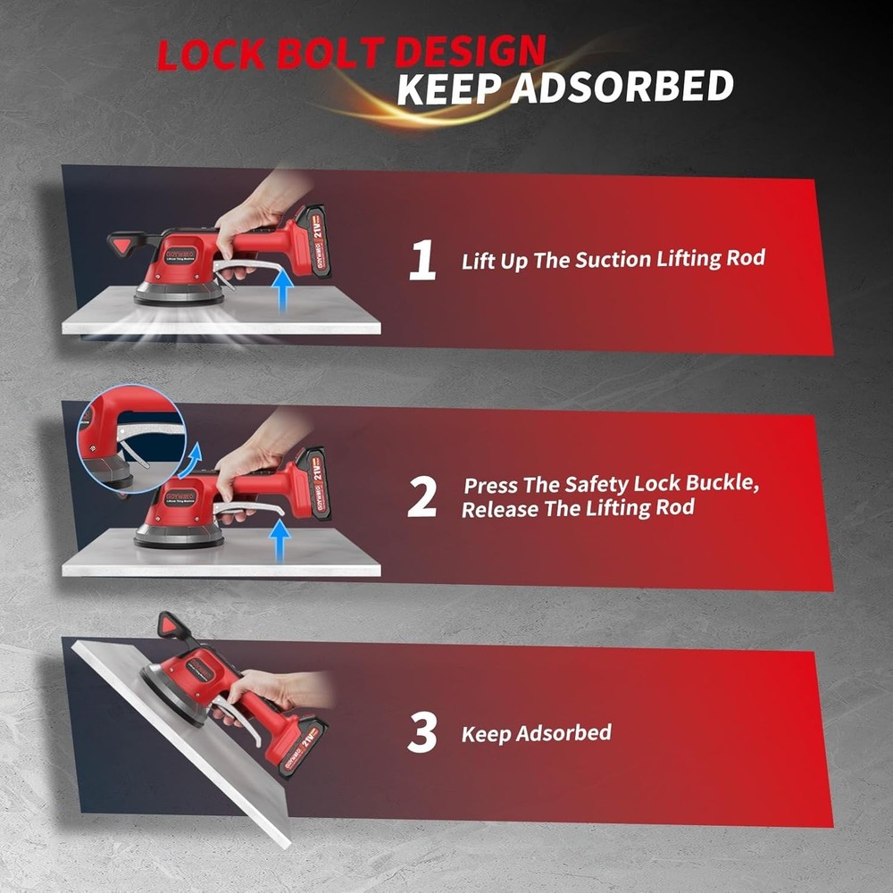 Tile Vibration Tool Cordless - 10 Adjustable Speed Tile Suction Cup Vibrating To