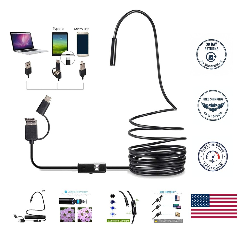 Professional USB Endoscope Inspection Camera with LED & Flexible Snake Cable