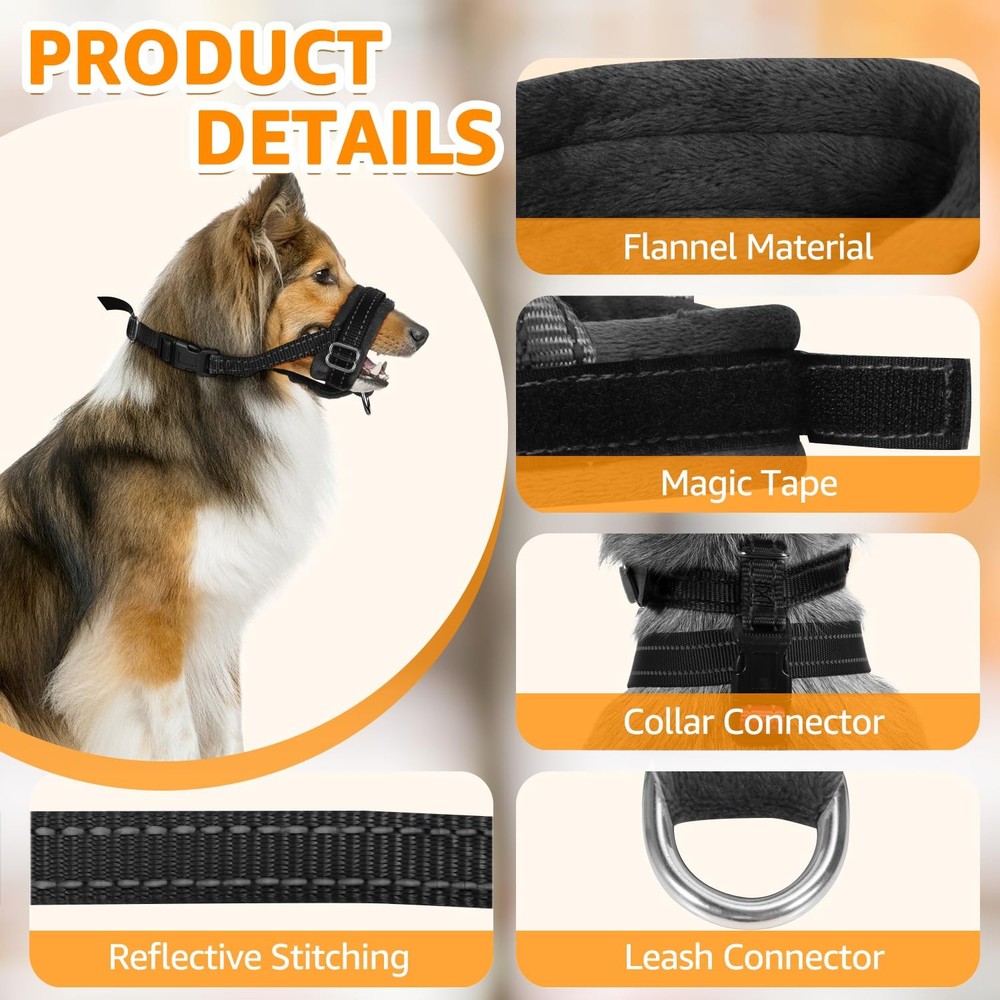 Soft Dog Muzzle Adjustable Padded Nylon Muzzle for Large Medium Dogs Anti Che...