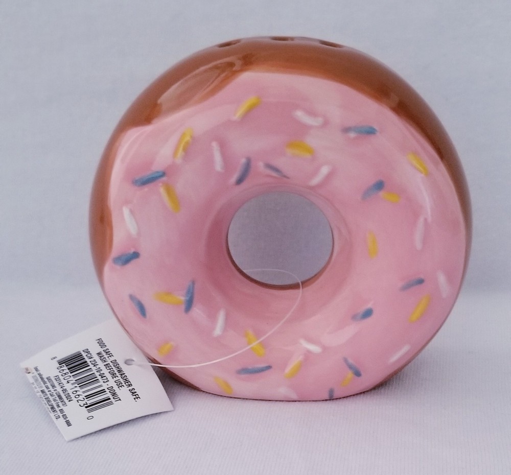 Ceramic Donut Sprinkle Shaker Pink Frosted Multicolor Design
