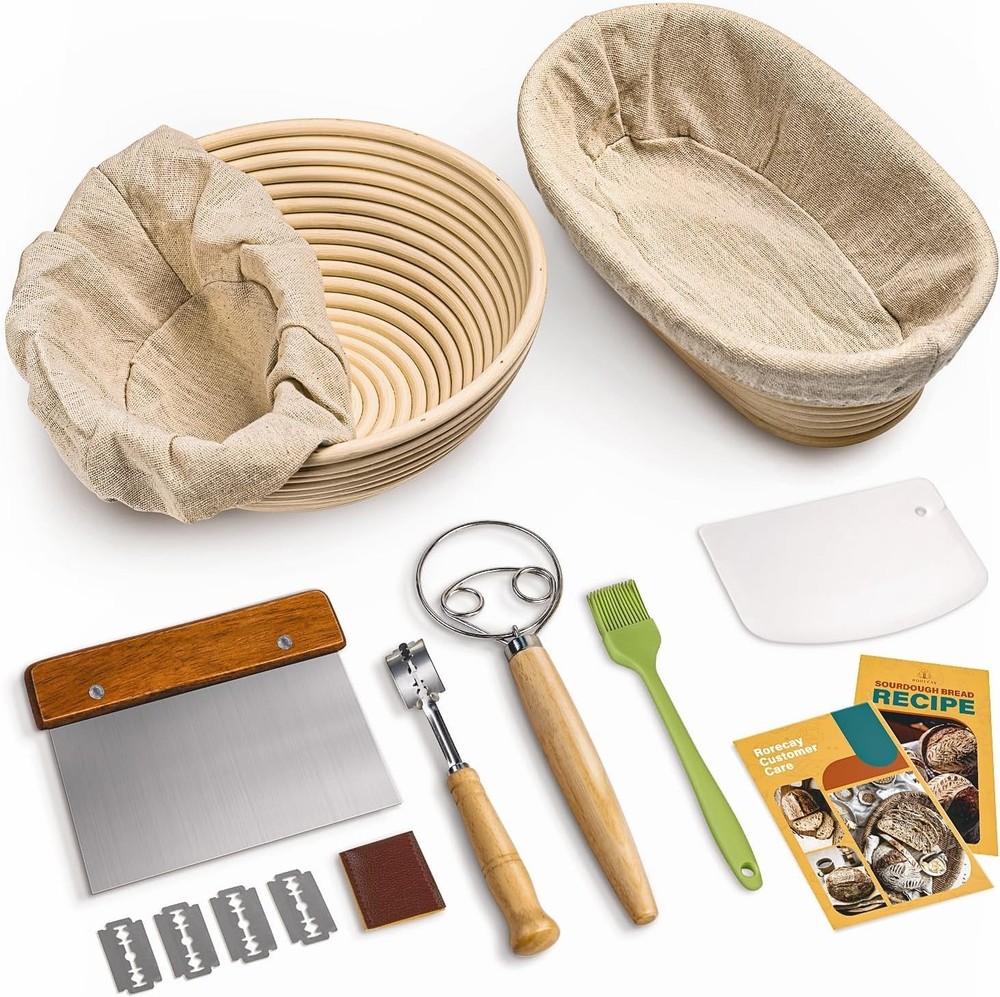 Complete Sourdough Baking Kit: 9" & 10" Rattan Proofing Baskets + Essentials