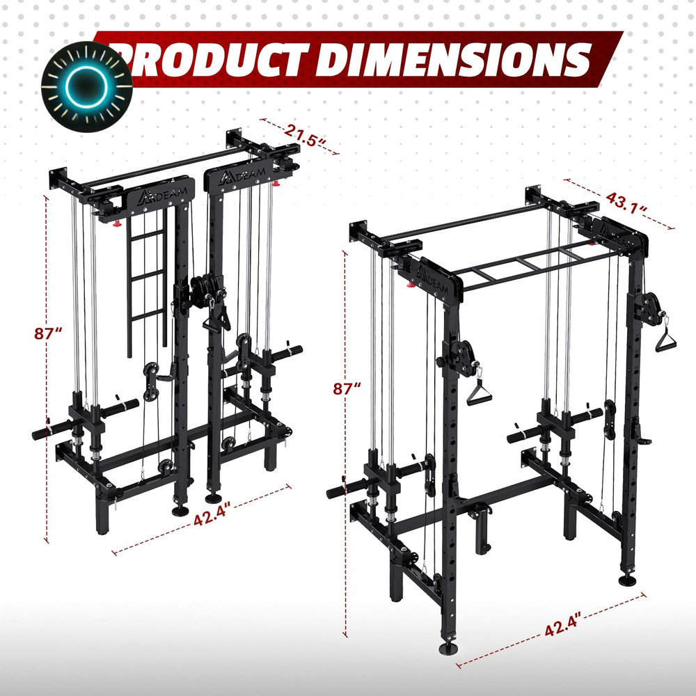 Folding Power Rack Wall Mounted Squat Rack with Cable Crossover Machine & LA...