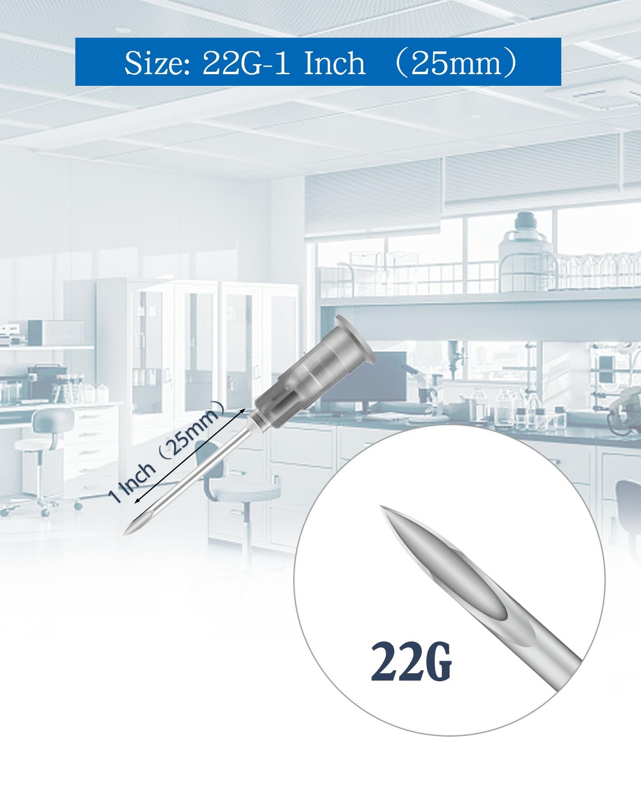 100 Pcs 22G 1 Inch Disposable Needle, Luer Lock Individual Package 22G-1