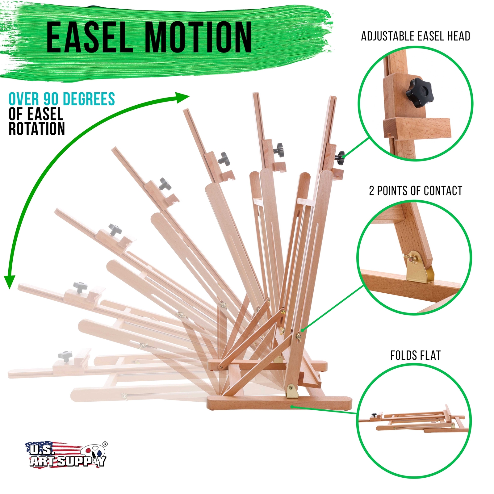 U.S. Art Supply Medium Tabletop Wooden H-Frame Studio Easel Adjustable Beechwood