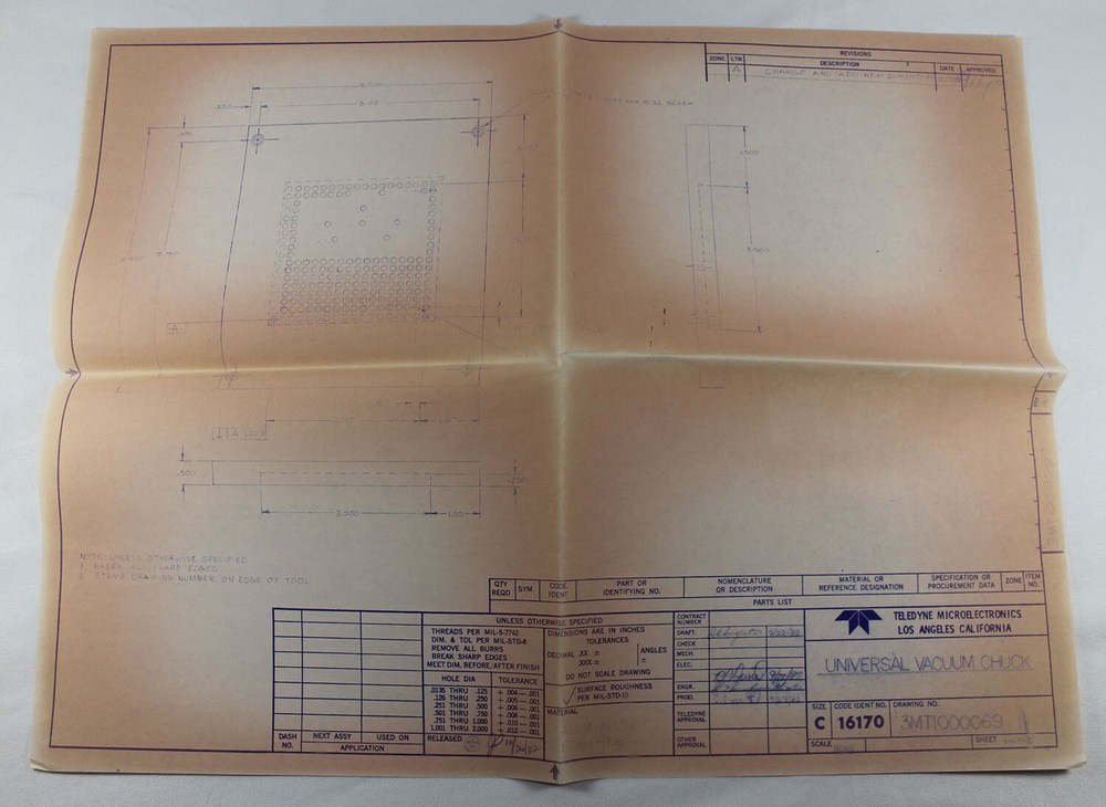Teledyne Microelectronics Universal Vacuum Chuck 1982 Blueprint
