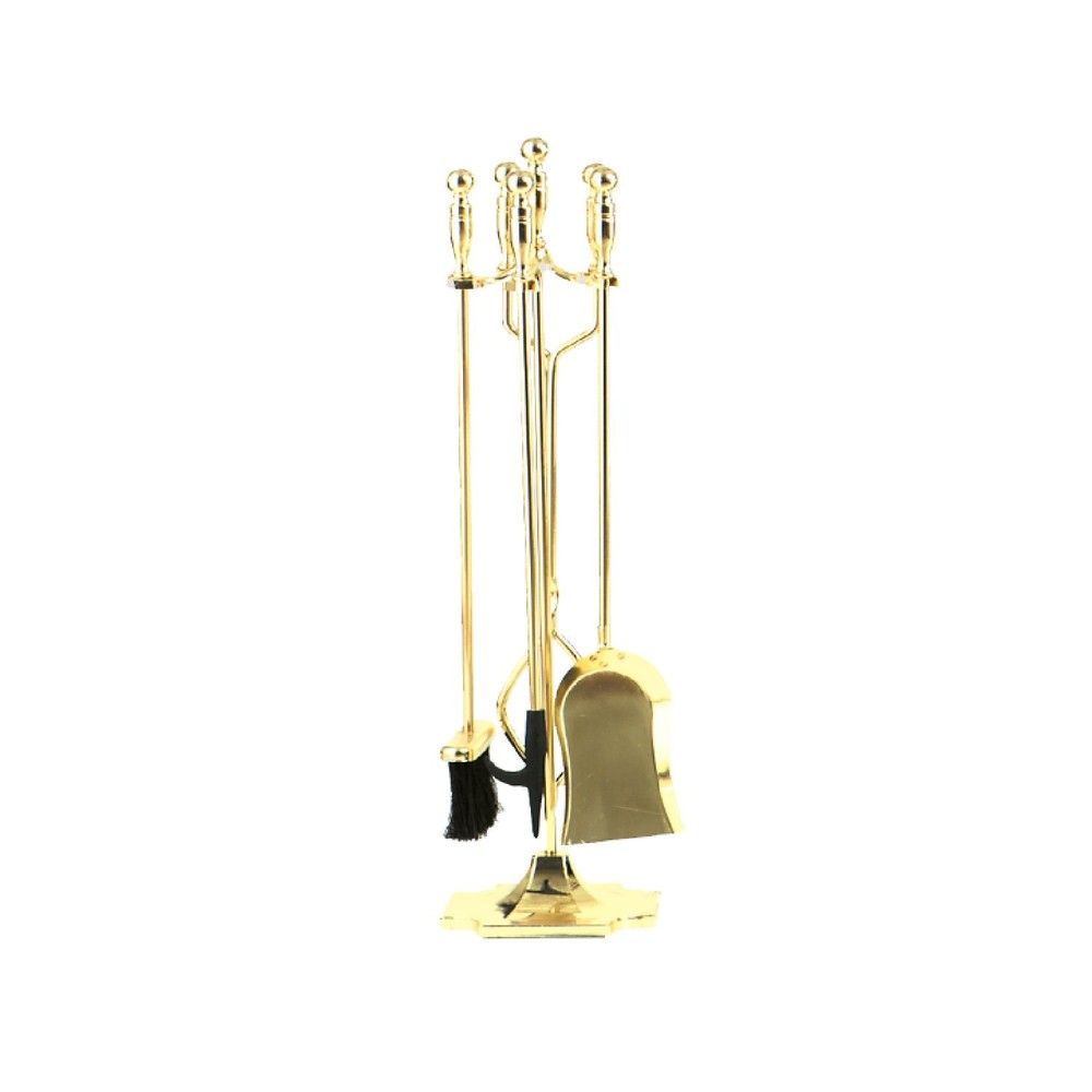 Dagan Five Piece Fireplace Tool Set, Polished Brass