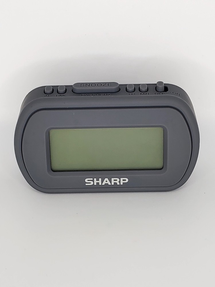 Sharp Digital Alarm Clock With Blue LED Backlight Rubberized Case Battery Power