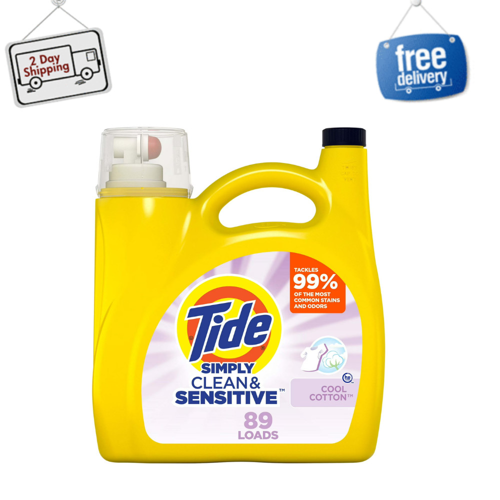 Tide Simply Laundry Detergent Liquid, Clean & Sensitive, Cool Cotton, 89 Loads