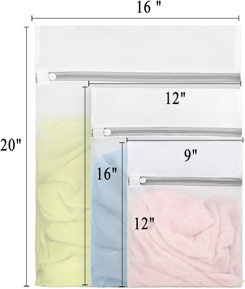 3Pcs Durable Fine Mesh Laundry Bags for Delicates (1Large, 1Medium, 1Small)