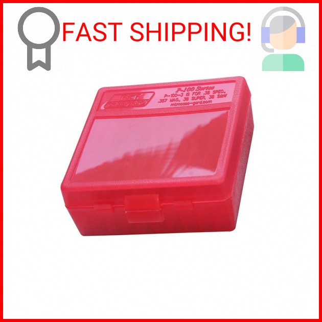 MTM 100 Round Flip-Top Ammo Box 38/357 Cal (Clear Red)