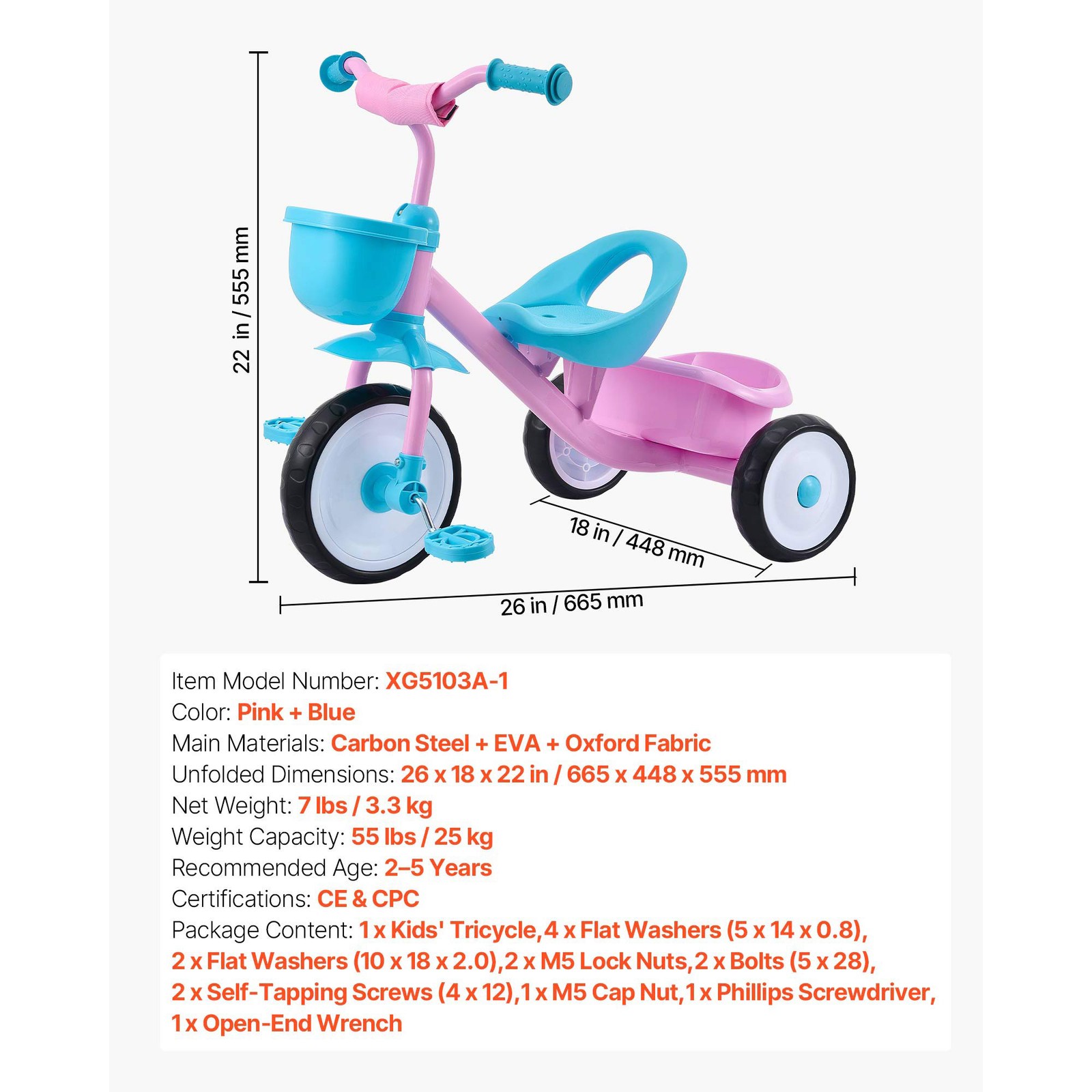 Uimoso Toddler Tricycle for Kids Ages 2-5 with Adjustable Seat