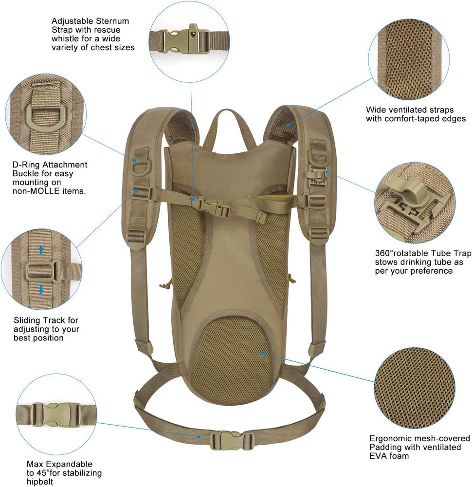 1050D Tactical hydration pack with 3L bladder