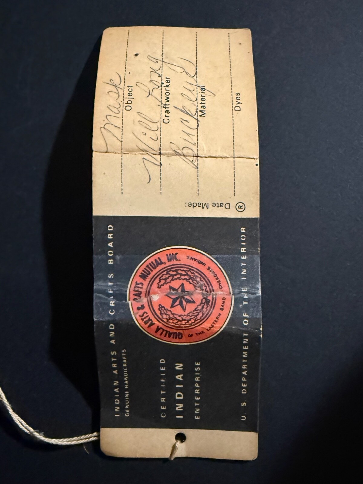 WILL LONG CHEROKEE BUCKEYE “WARRIOR” MASK, ORIGINAL QUALLA TAG, MINT!