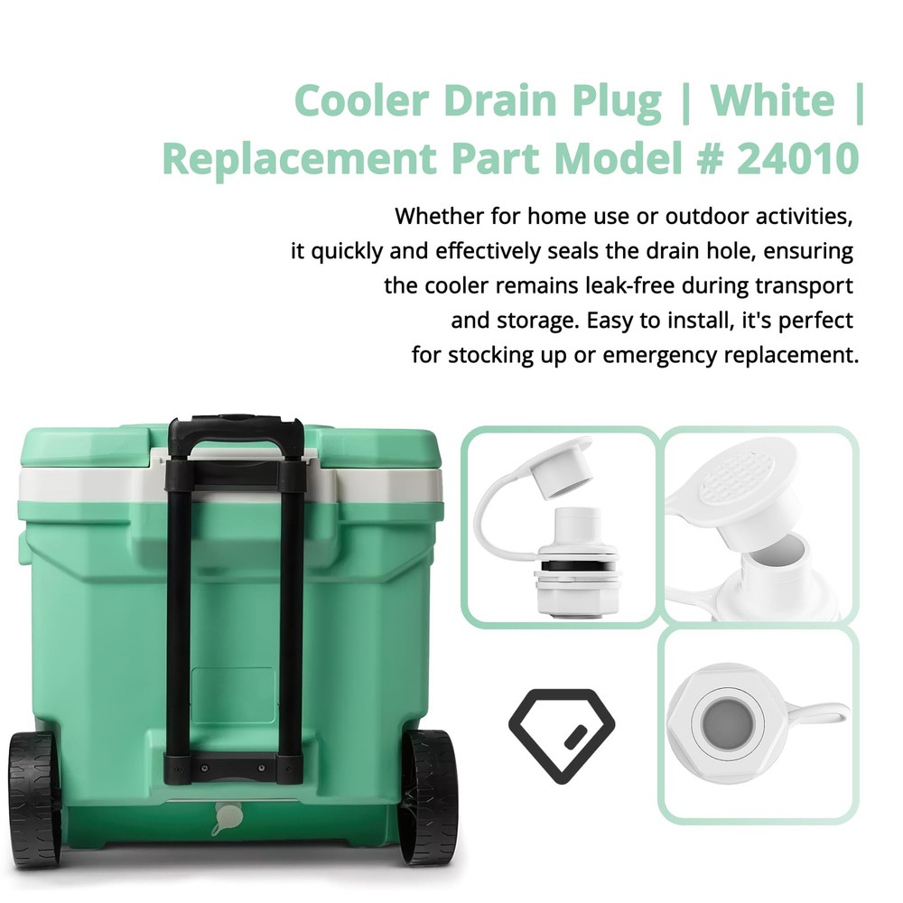 Triple-Snap Drain Plug for Coolers, Compatible with Igloo 25-70 Qt Ice White
