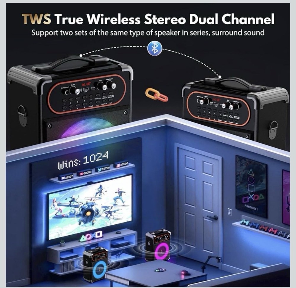 Karaoke Machine, Portable Bluetooth 5.3 Speaker with 2 Wireless Microphones for