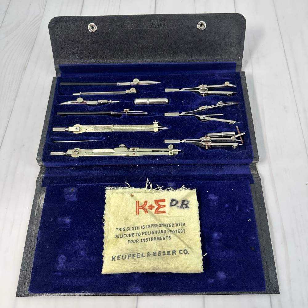 Vintage Keuffel & Esser K&E Drafting Mechanical Compass Set In Case Germany