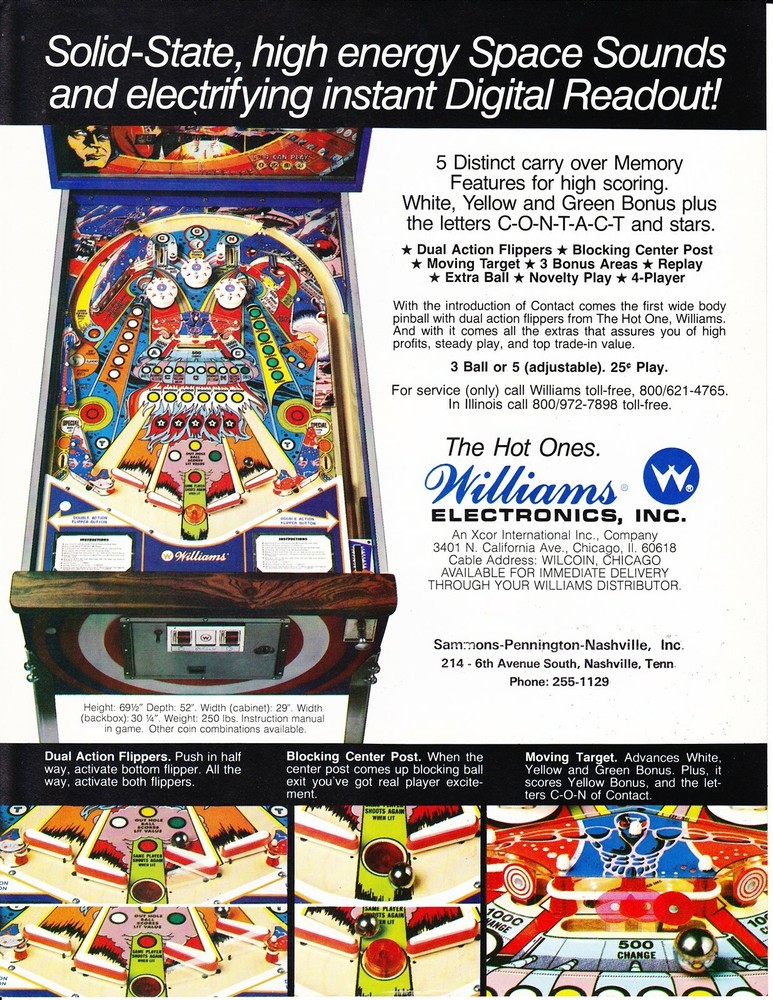 Contact Williams Pinball Flyer Mint / Brochure / Ad