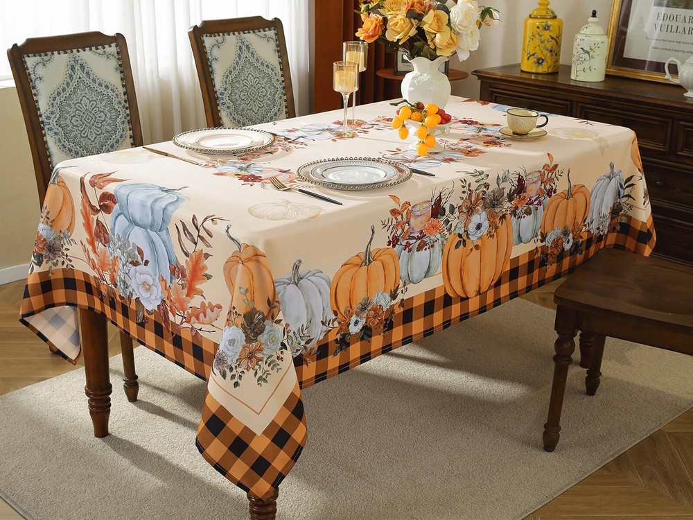 Fall Tablecloths for Rectangle Tables 60 x 84 Inch Pumpkins Tablecloth with C...