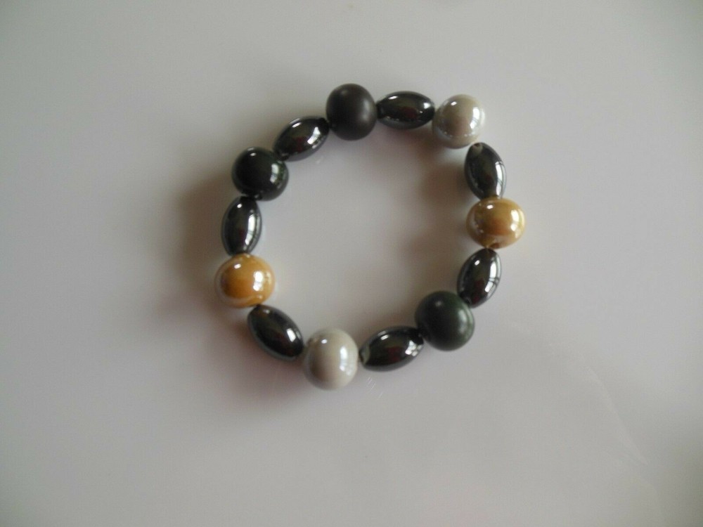 Hematite/Glass Beaded Stretch Bracelet