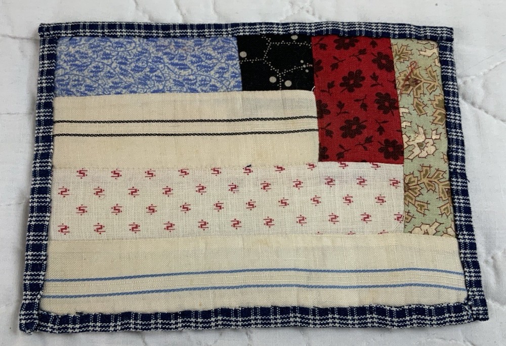 Antique Patchwork Quilt Table Topper, Mini, Log Cabin, Early Calico Prints