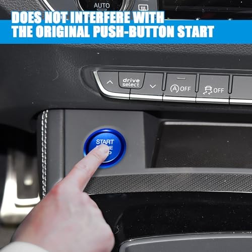 Car Push Start Button Cover, Aluminum Engine Start Stop Button Cover with Blue