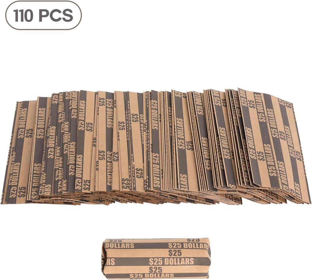 Dollar Coin Wrappers Flat Rolls - Holds $25 - 110 Count