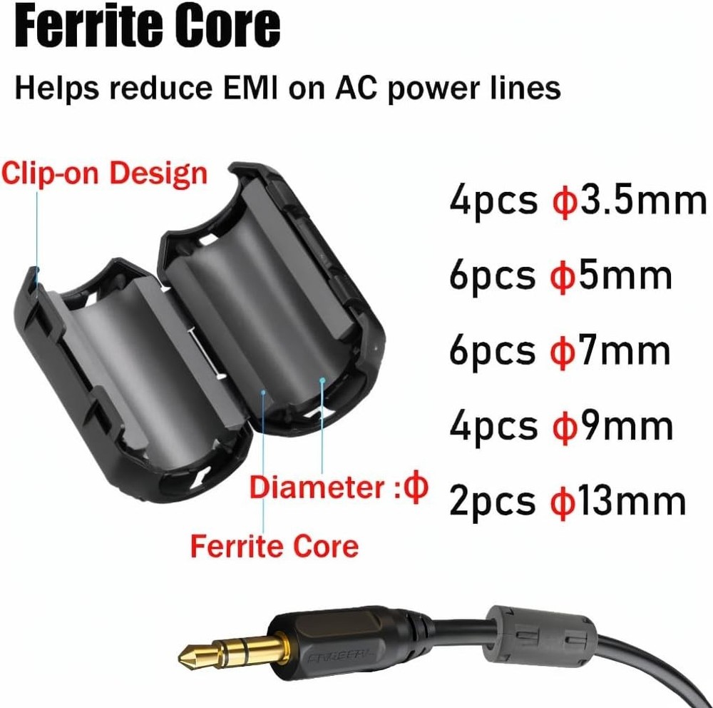 Ferrite Beads 22-Piece Set - Effective EMI Filter for Home Electronics