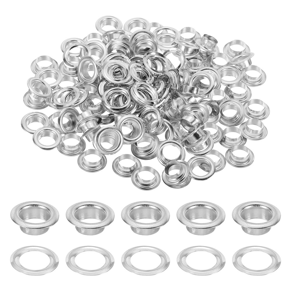 200 Sets Grommets Eyelets, 6mm Brass Self Backing Eyelets, Silver Tone
